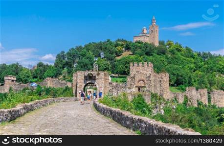 Veliko Tarnovo, Bulgaria ? 07.25.2019. Entrance to Tsarevets fortress with the Patriarchal Cathedral of the Holy Ascension of God in Veliko Tarnovo, Bulgaria, on a sunny summer day. Tsarevets fortress in Veliko Tarnovo, Bulgaria