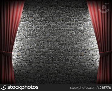 velvet curtain opening scene made in 3d