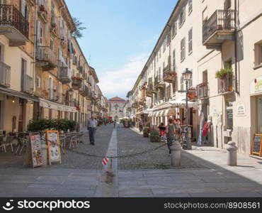 Venaria high street. VENARIA, ITALY - JULY 30, 2014  Tourists visiting the Venaria high street linking the Reggia palace to the railway station in Venaria Reale Turin Italy