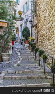 VENCE, FRANCE - OCTOBER 30, 2014: Narrow street in the old village