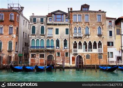 Venetian buildings and gondolas along Canal Grande, Venice, italy