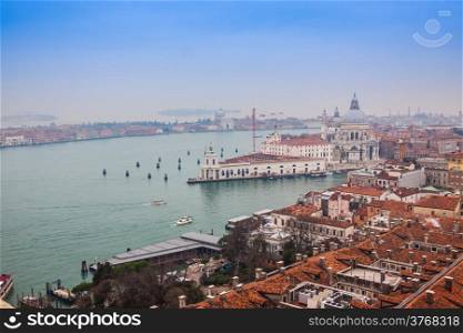 Venetian lagoon with ships. NIce aerial view
