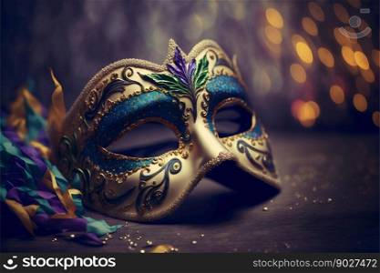 Venetian mask on dark bokeh background. Generative Ai. High quality illustration. Venetian mask on dark bokeh background. Generative Ai