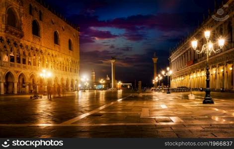 Venetian piazza San Marco at night, Italy