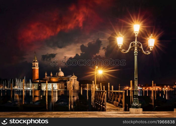 Venetian piazza San Marco at night, Italy