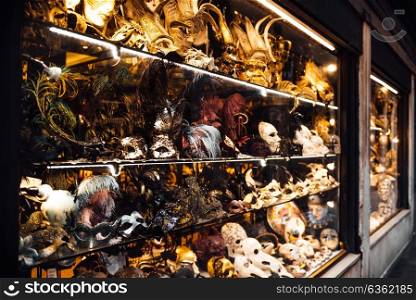 Venetian shop window with masks and sovereigns