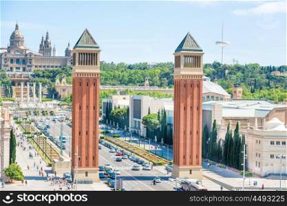 Venetian Towers at Espanya square in Barcelona, Catalonia, Spain