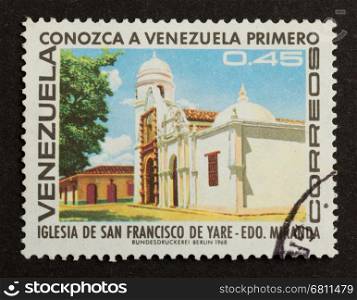 VENEZUELA - 1968: Stamp printed in the Venezuela shows a local building, 1968