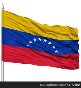 Venezuela Flag on Flagpole , Flying in the Wind, Isolated on White Background