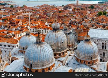 Venice. Aerial view of the city.. The view from the bell tower of the residential areas of Venice.