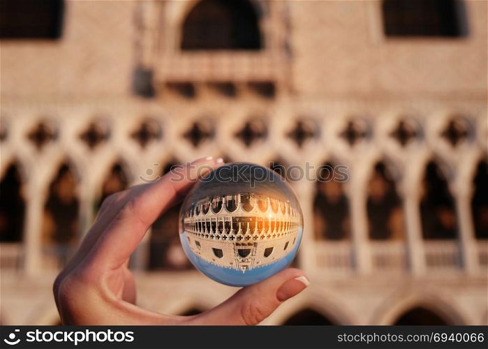 Venice architecture palace doge&rsquo;s view through crystal glass ball