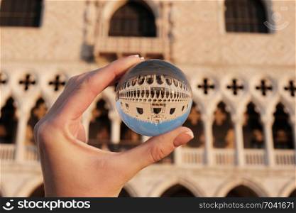 Venice architecture palace doge&rsquo;s view through crystal glass ball