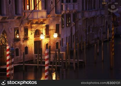 Venice canal at night, Venice, Italy