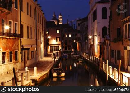 Venice canal at night, Venice, Italy