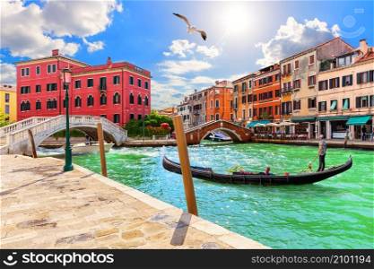 Venice canals, gondola and medieval bridges, beautiful view of Italy.. Venice canals, gondola and medieval bridges, beautiful view of Italy