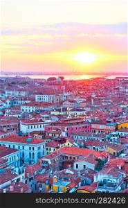 Venice from above at sundown, Italy