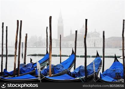 Venice gondolas in the fog