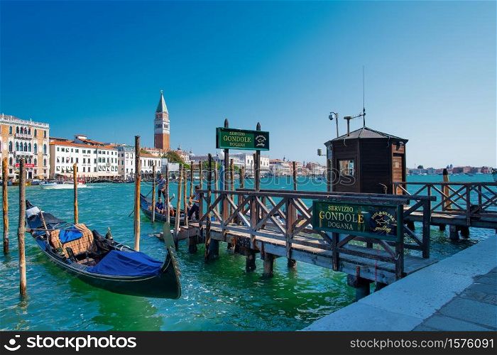 Venice, Italy - August 21 /2018: Tour departure by gondola in the Venice lagoon