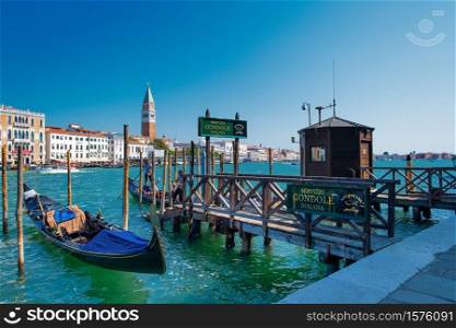 Venice, Italy - August 21 /2018: Tour departure by gondola in the Venice lagoon