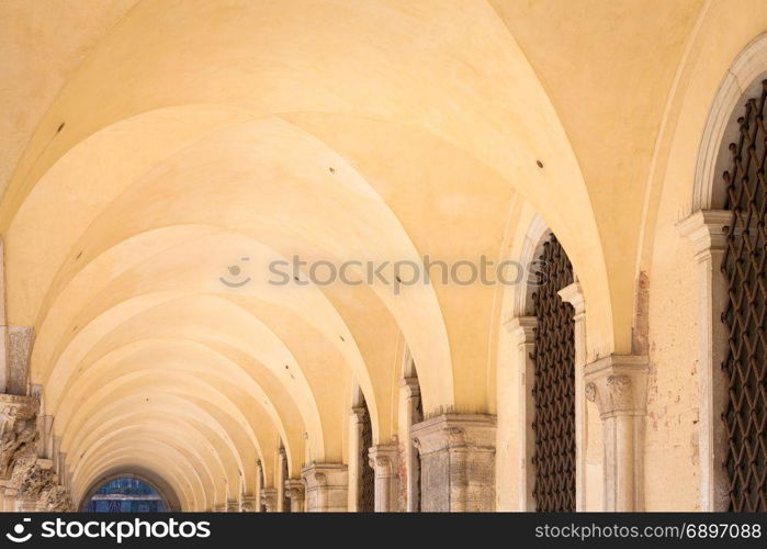 Venice, Italy. Detail of Palazzo Ducale Gallery prospective.