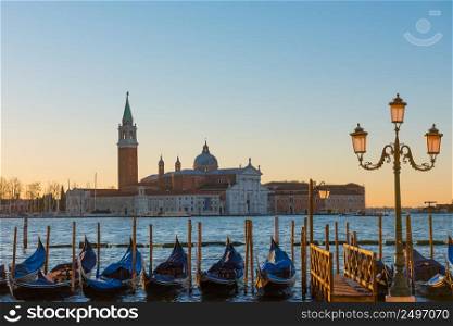 Venice Italy gondolas at sunrise