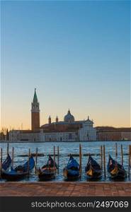 Venice Italy gondolas at sunrise light