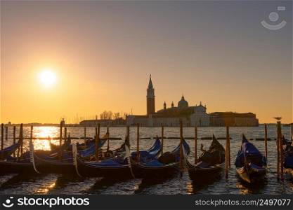 Venice Italy gondolas at sunrise light
