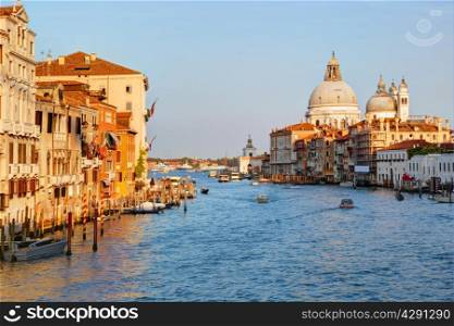 Venice, Italy. Grand Canal and Basilica Santa Maria della Salute in the afternoon. View from Ponte dell Accademia