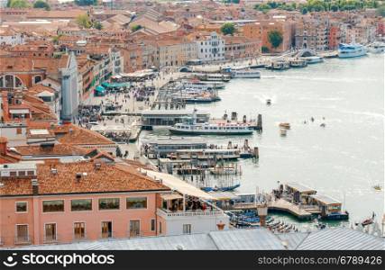 Venice. Main embankment.. View from the bell tower on the main promenade of Venice.