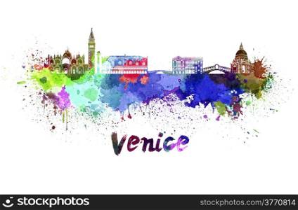 Venice skyline in watercolor splatters with clipping path. Venice skyline in watercolor