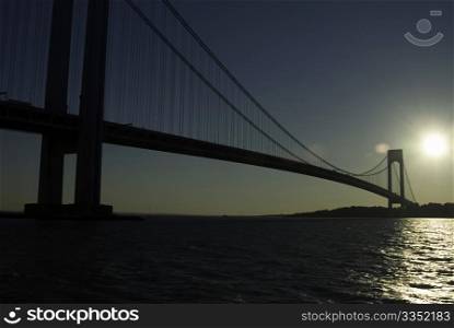 Verazzano Narrows Bridge at sunset. New York.