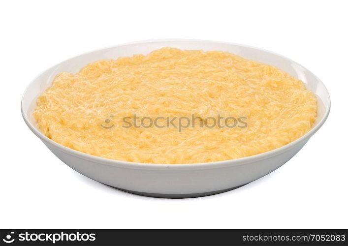 Vermicelli desert on a white ceramic plate isolated on white background.
