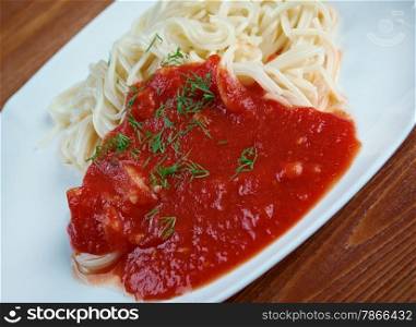 vermicelli - homemade pasta with tomato sauce