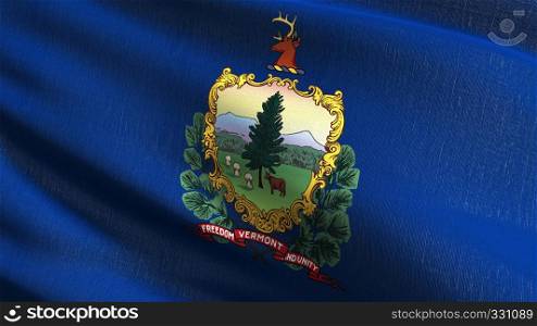 Vermont state flag in The United States of America, USA, blowing in the wind isolated. Official patriotic abstract design. 3D rendering illustration of waving sign symbol.