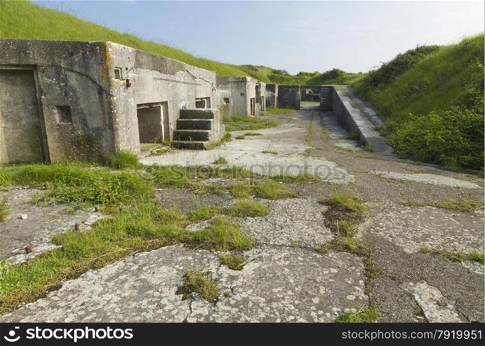 Verne High Angle Battery, remains of Victorian gun emplacements, re-used in World War Two. Portland, Weymouth, Dorset, England, United Kingdom, Europe.