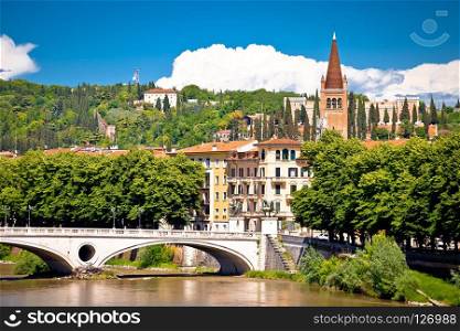 Verona bridge and Adige river view, Veneto region of Italy