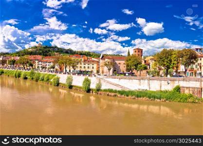 Verona cityscape from Adige river bridge panoramic view, Veneto region of Italy