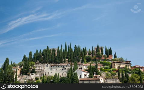 Verona in Italy showing Teatro Romano above the town