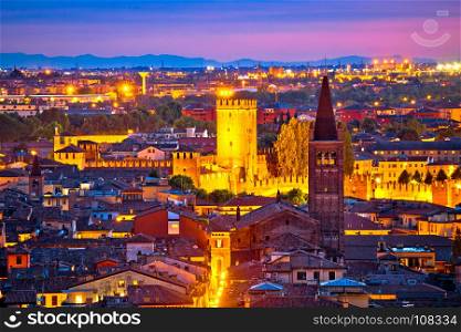 Verona towers and rooftops evening view, tourist destination in Veneto region of Italy