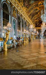 VERSAILLES, FRANCE - February 14, 2018 :Hall of Mirrors in the palace of Versailles