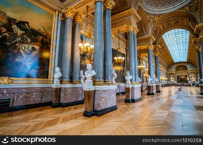 VERSAILLES, FRANCE - February 14, 2018 :The Battle Gallery in the southern wing of Palace of Versailles, the residence of the sun king Louis XIV