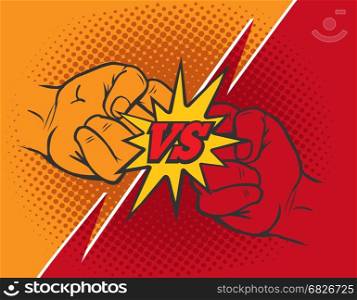Versus rivalry fist background. Versus rivalry fist vector background. Boxer punching or clashing fists for disagreement battle