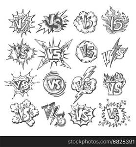 Versus sketsh labels. Versus sketsh labels isolated on white background. Doodle pop art vs letters for confrontation duel concepts