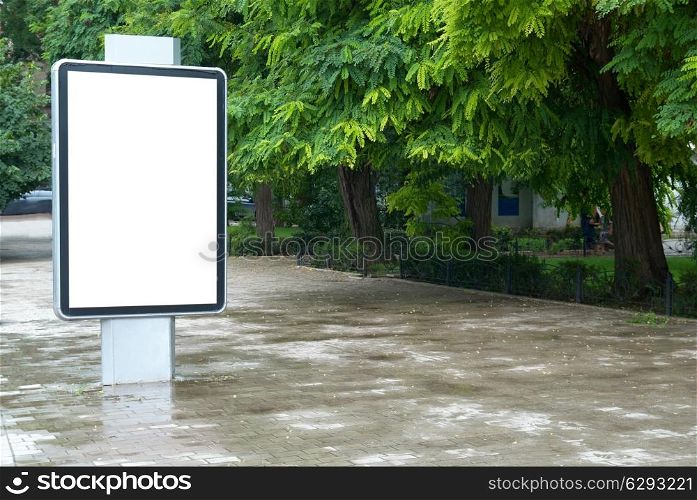 Vertical blank billboard on the city street
