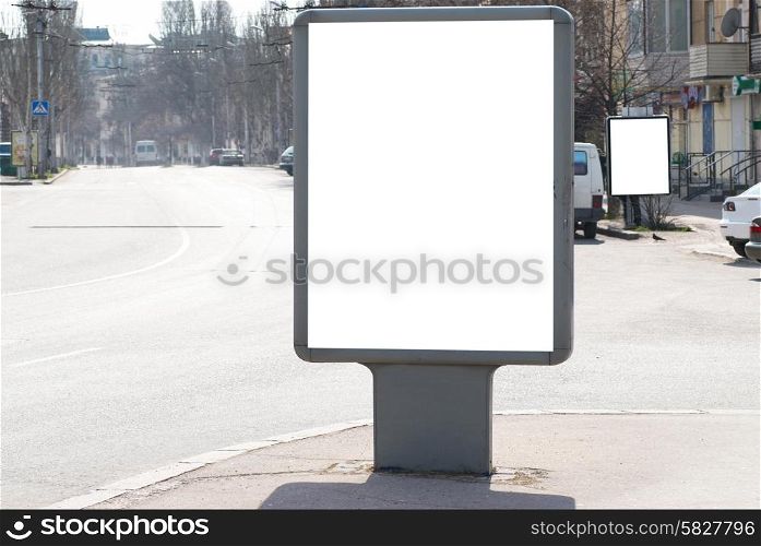 Vertical blank billboard white isolated on the city street &#xA;