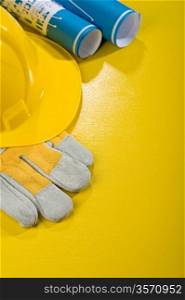 vertical copyspace image of working tools on yellow table