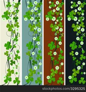 Vertical headers with clover leaves and flowers, St. Patrick&rsquo;s Day design