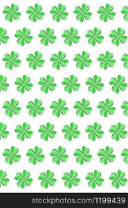 Vertical holiday composition from handcraft paper green clover leaves on a white background with copy space. Happy St.Patrick &rsquo;s Day concept.. Vertical creative St.Patrick &rsquo;s Day holiday background .