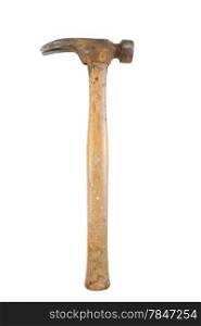 Vertical photo of an old claw hammer isolated on white