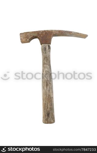 Vertical photo of an old masonry hammer isolated on white